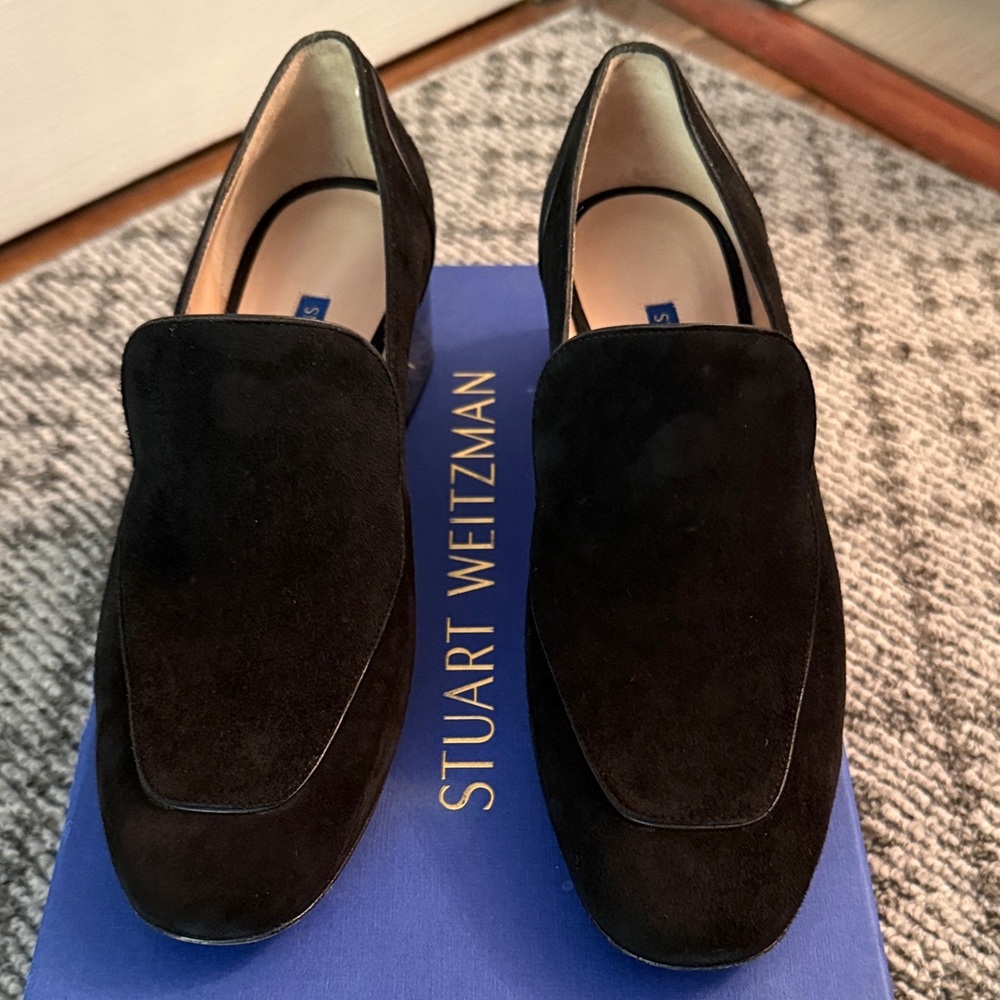 Stuart Weitzman Classic Black Suede Loafers